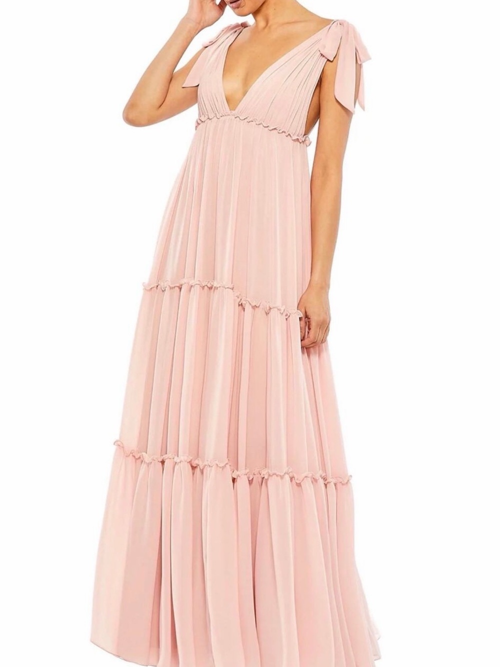 Mac Duggal Soft Pink V-Neck Tiered Maxi Dress - Picture 1 of 6